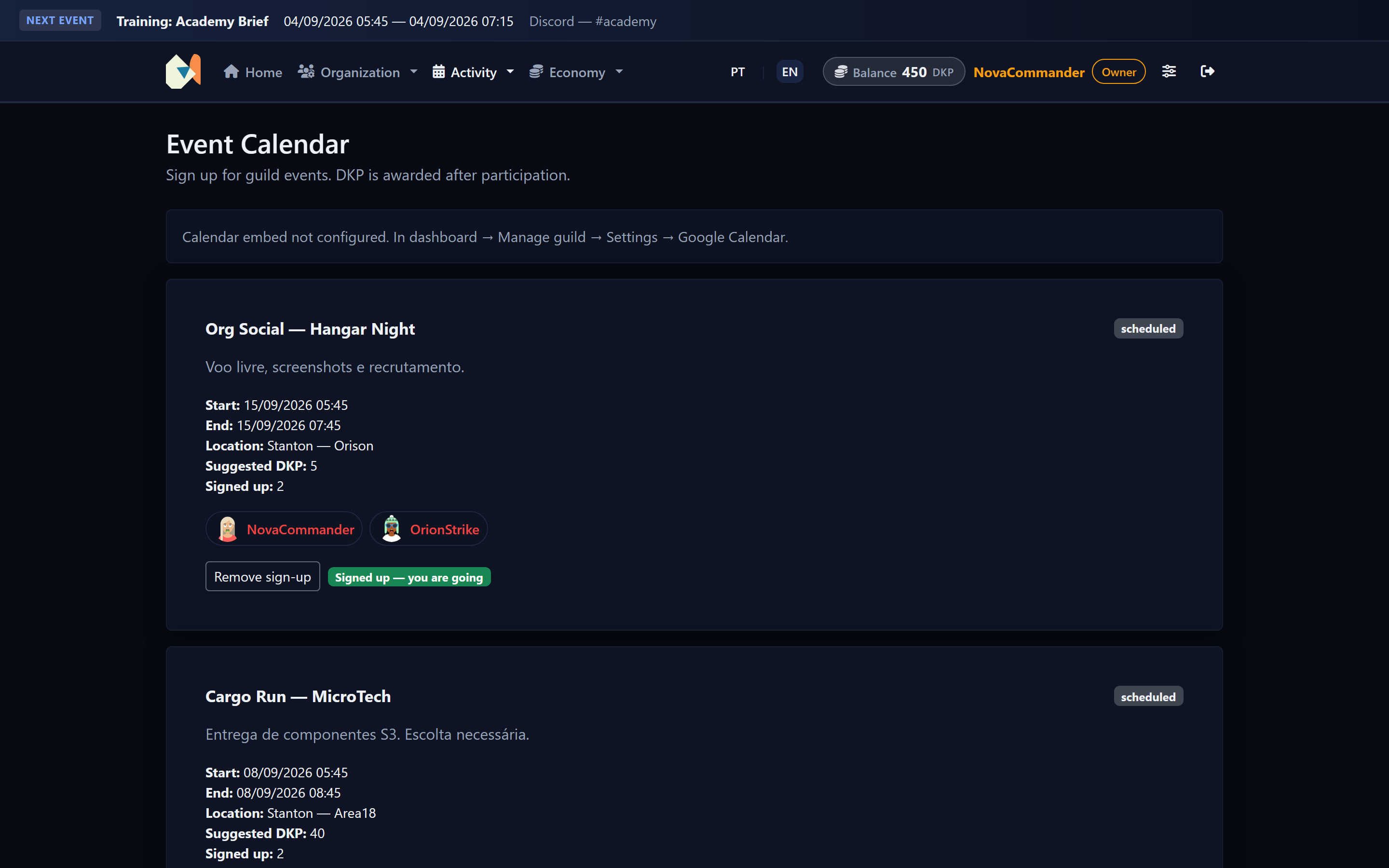 Raid calendar