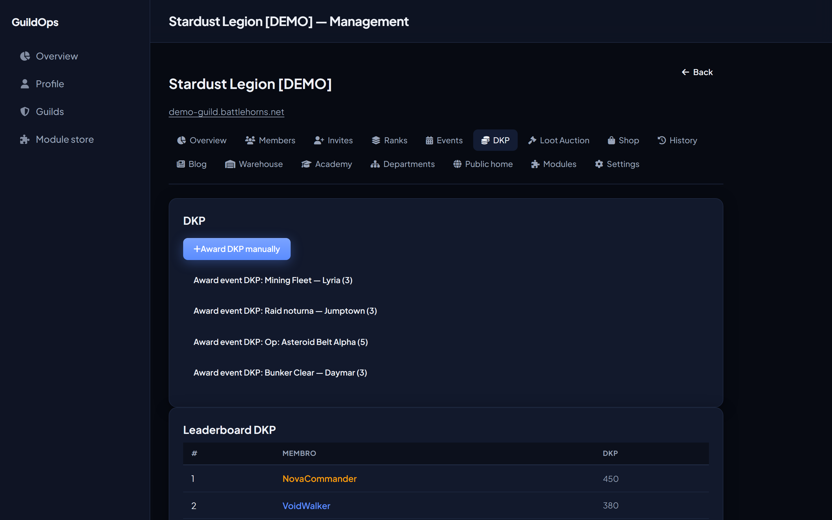 DKP management